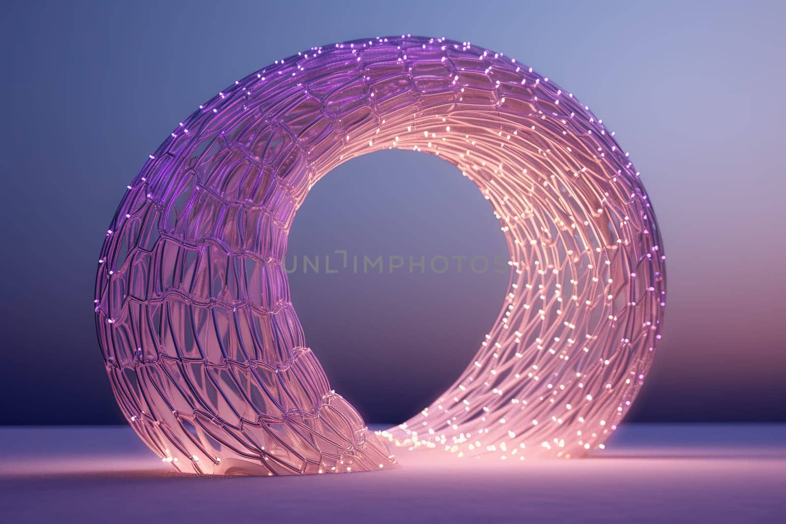 Surreal crystal gate or arc. Fictional architecture or sci-fi object in the desert. Generated AI