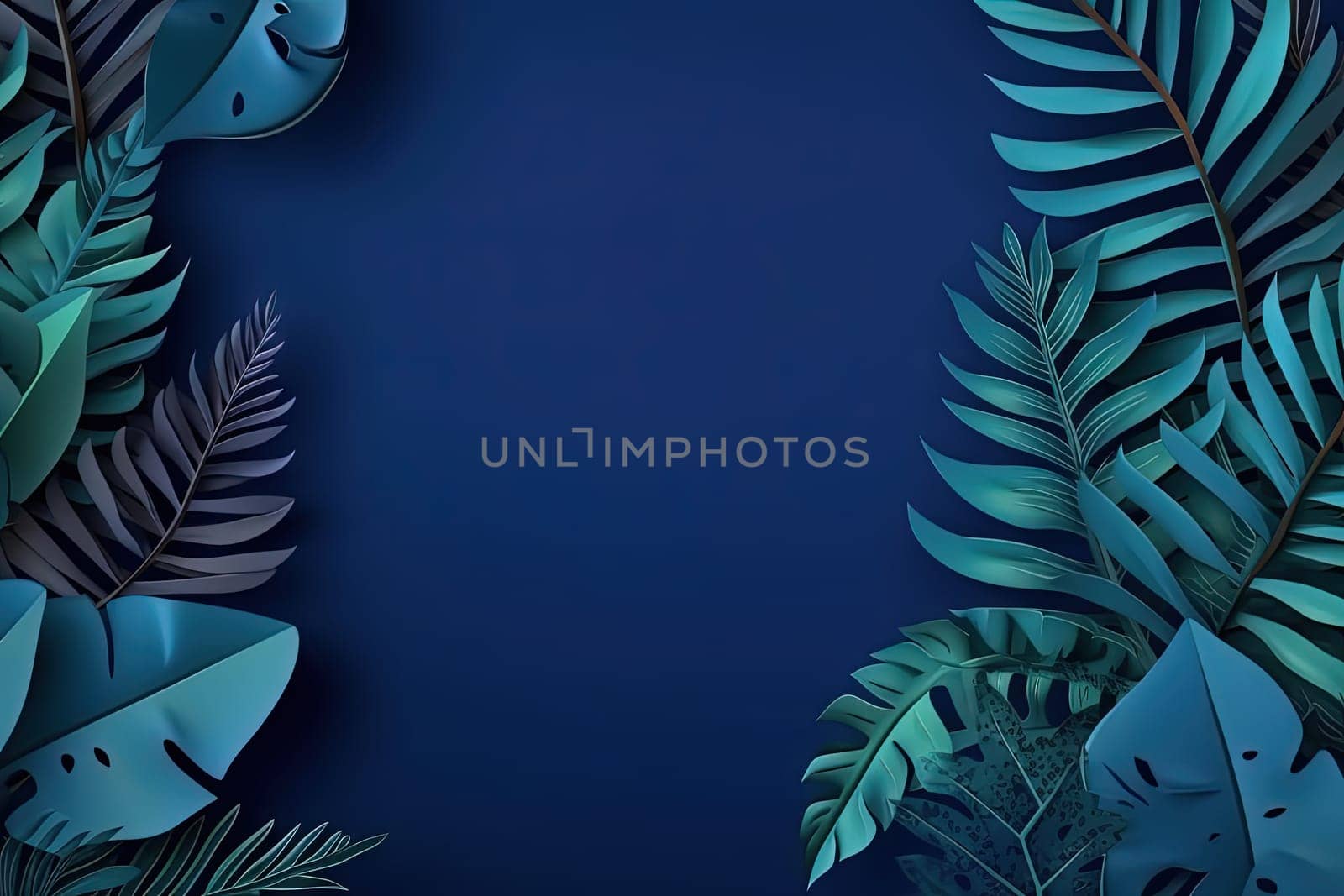 Tropical leaves frame with vibrant colors in 3D style. Generated AI