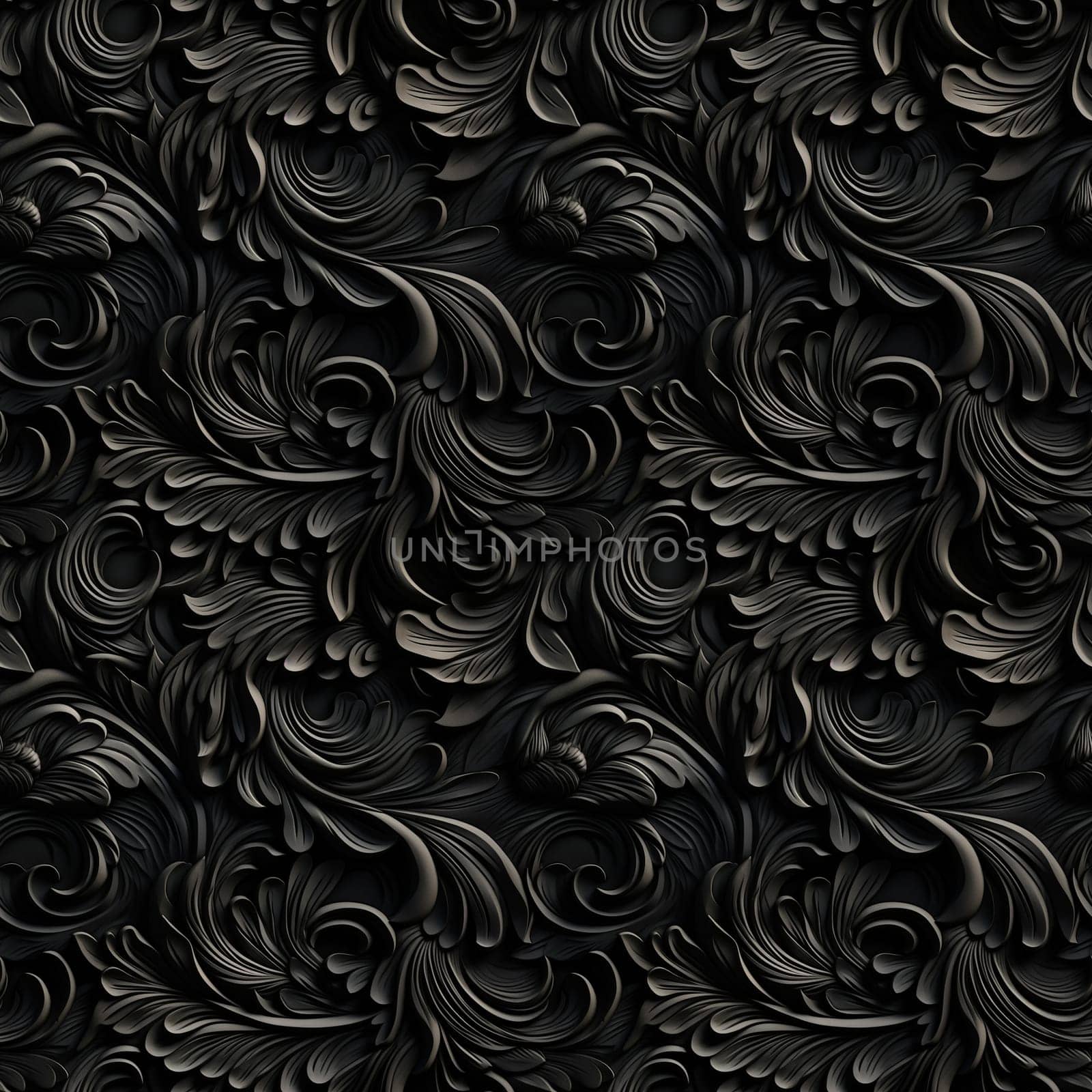 Black and white seamless pattern with classic flower and foliage ornament. Seamless texture background. Generated AI