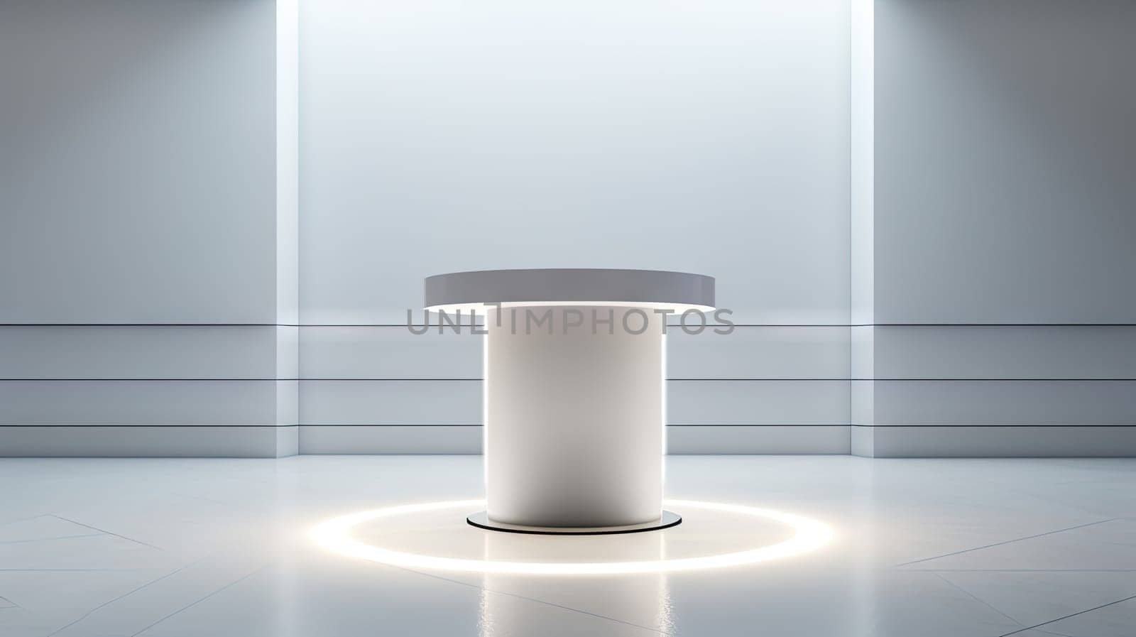 Futuristic pedestal with neon glow. Product presentation mock up for cosmetic product display. Podium, stage, pedestal or platform. Generated AI
