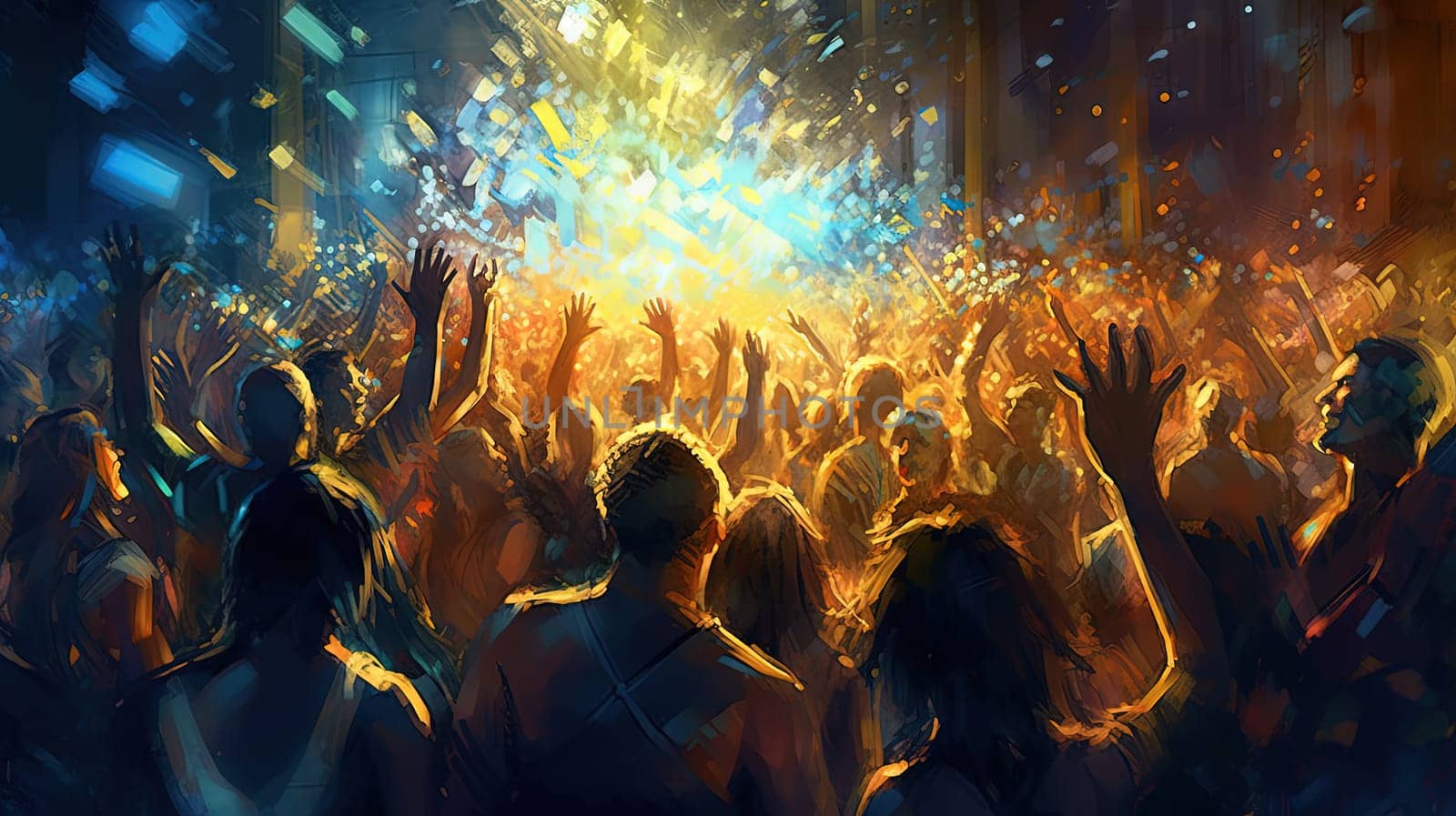 People dancing on the night party in club. Happy crowd having fun dancing with music. Generated AI