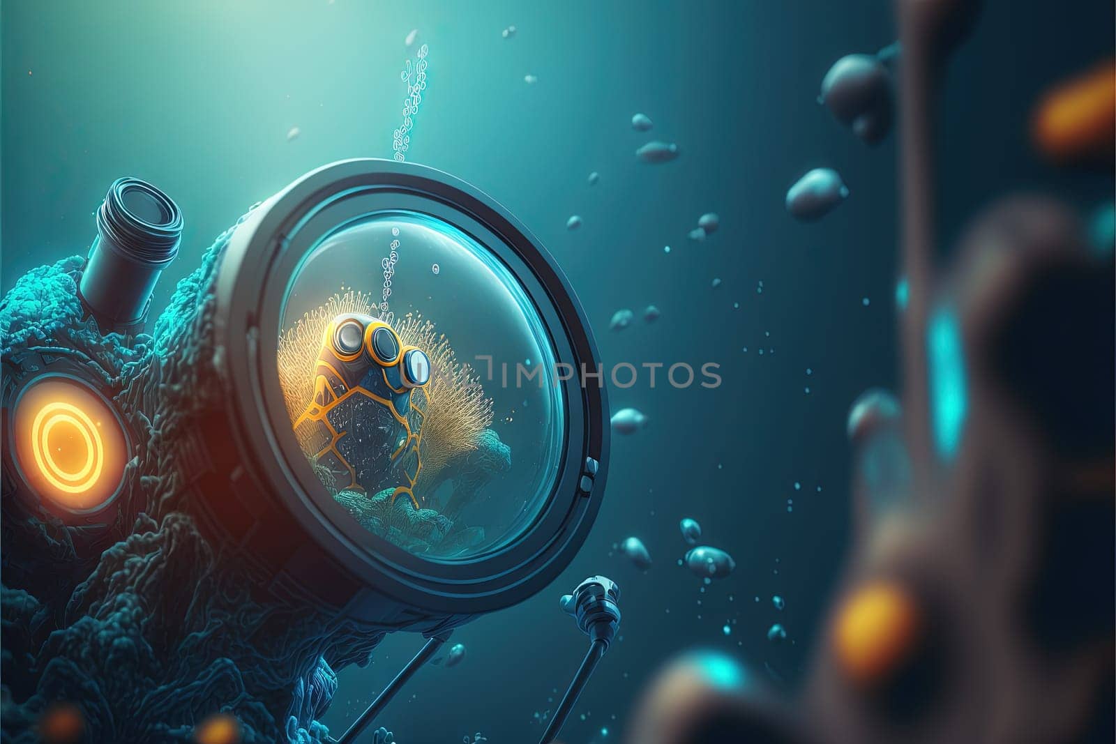 Scientific device for medical research in laboratory. Abstract microscope composition. Generated AI