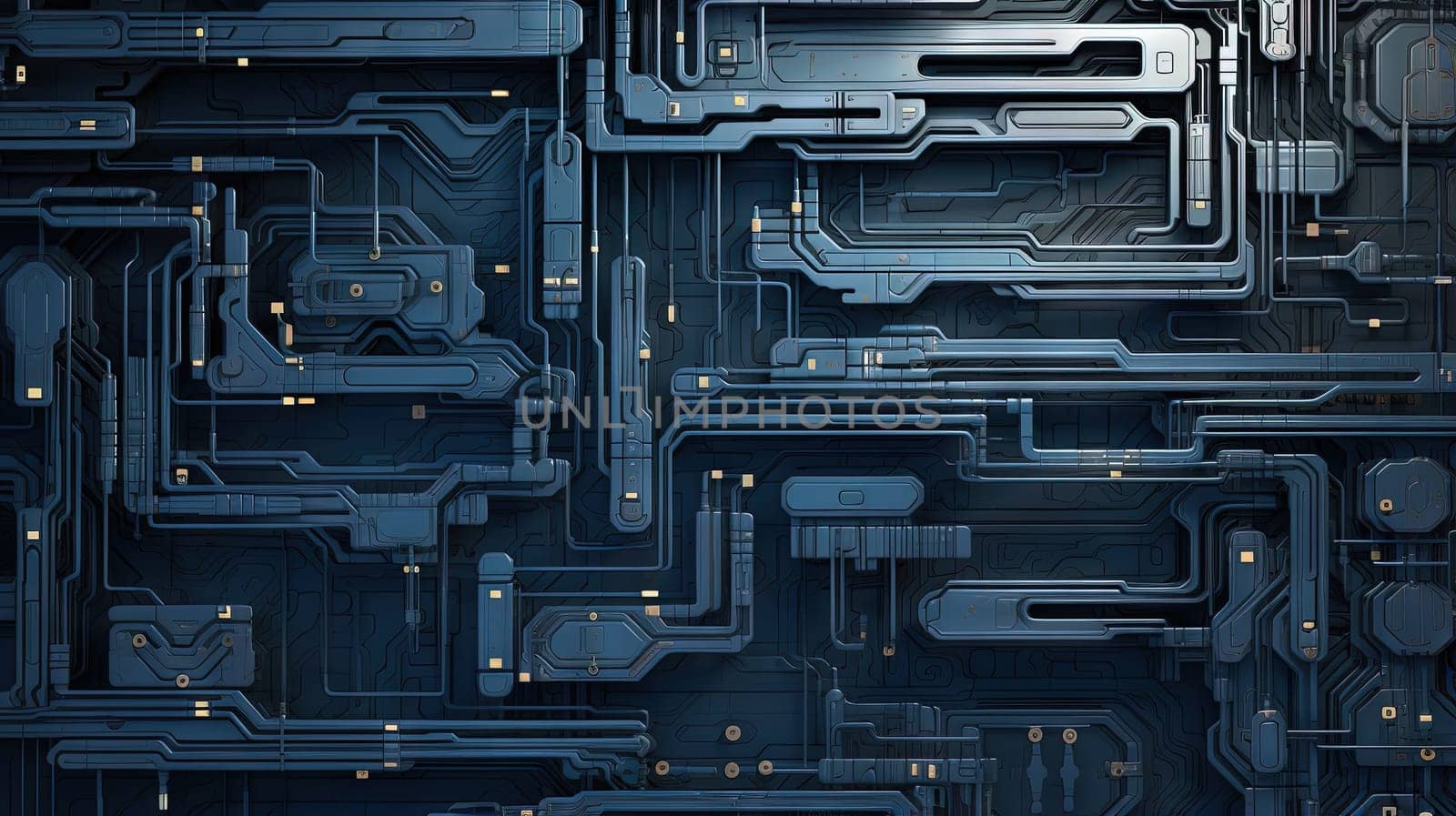 Background with metallic panels texture, wires and circuit. Spaceship hull wall technology background. Generated AI