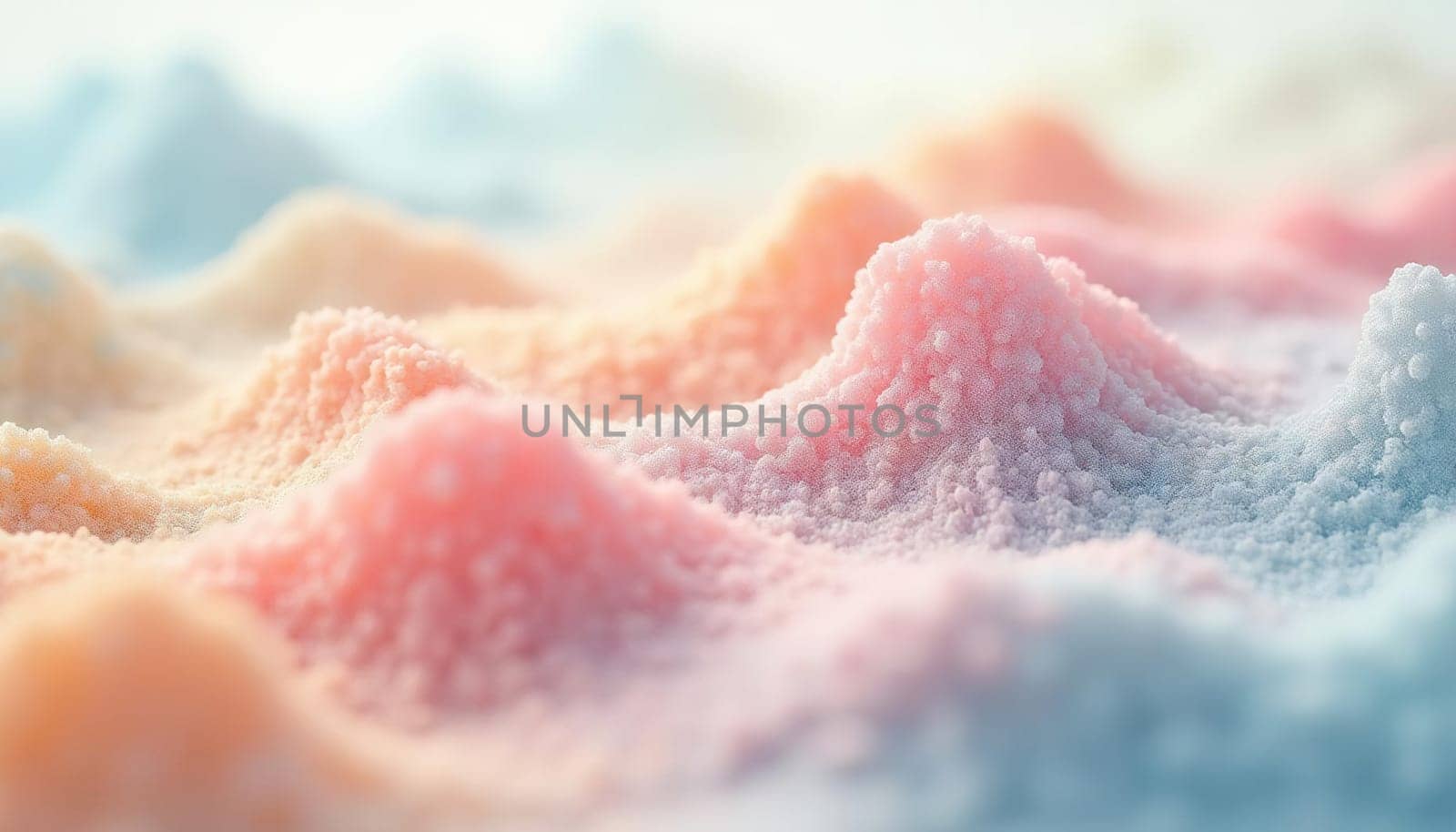 Abstract 3D topographic map with mountain formations in soft pastel colors, highlighting terrain variations in color hues. Generated AI.