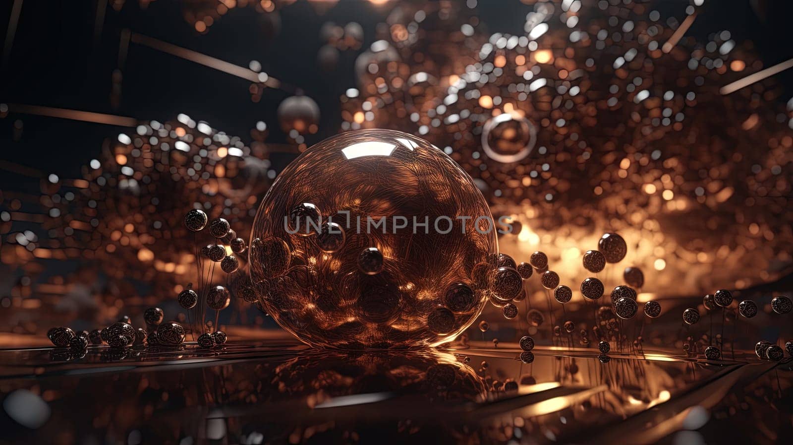 Abstract burst of wires and particles on technology background. Scientific abstraction with mess of microscopic connections. Generated AI