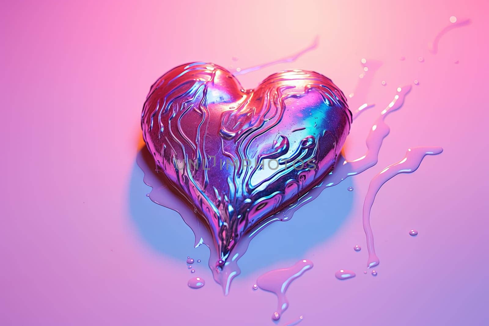 Chrome heart in y2k style with holographic liquid. Trendy Valentine's Day card. Generated AI