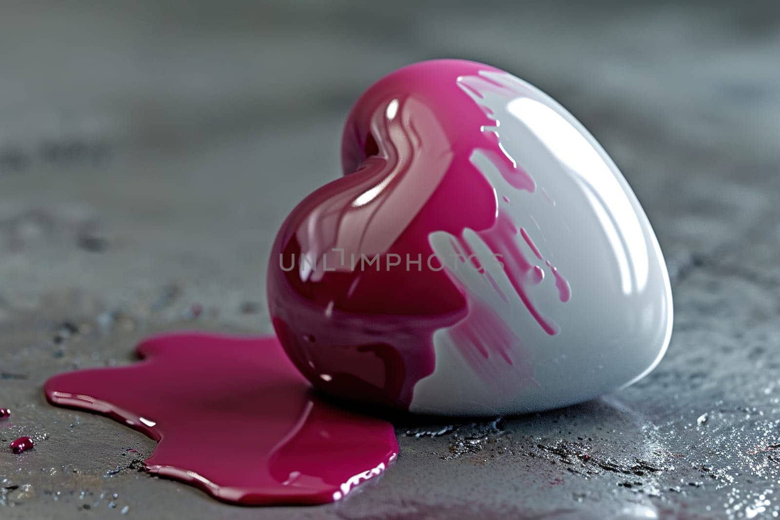 Sweet pink heart made of paint is melt dripping down. Valentines Day concept of love and romance. Generated AI.