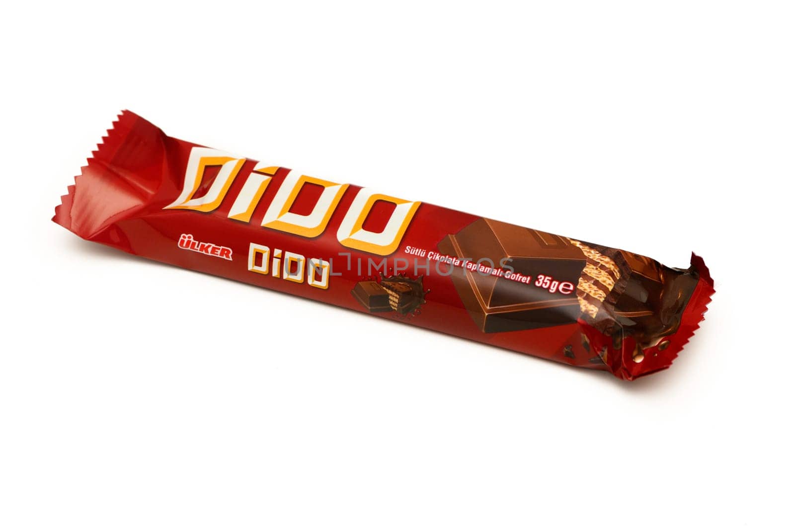 Gaziveren Cyprus -10.02.2025 Tempting candy bar rests on a clean surface, promising a blend of chocolate, crunch, and sweetness perfect for a snack.