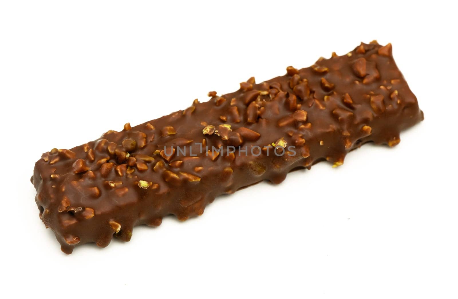 A tempting chocolate bar with a rich coating and delightful nutty crunch, inviting sweetness for all ages.