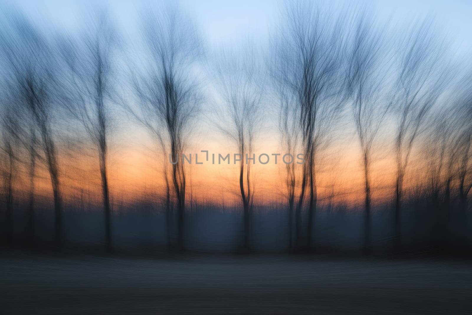 Explore a modern abstract wallpaper featuring blurred trees against a serene sunset. The soft colors and delicate light create a tranquil atmosphere perfect for artistry and design.