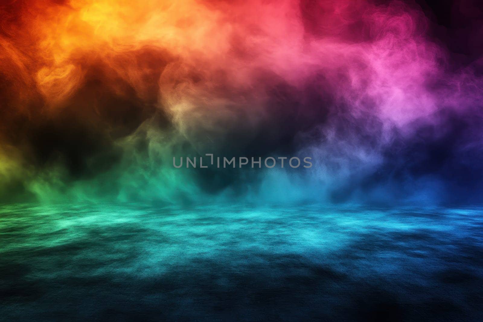 A stunning and dramatic background featuring a high contrast rainbow composition with vibrant colors blending into a smoky atmosphere, perfect for various creative projects.