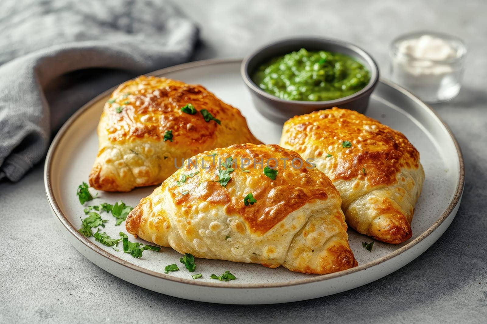 Crispy onion samosa with a golden flaky crust..