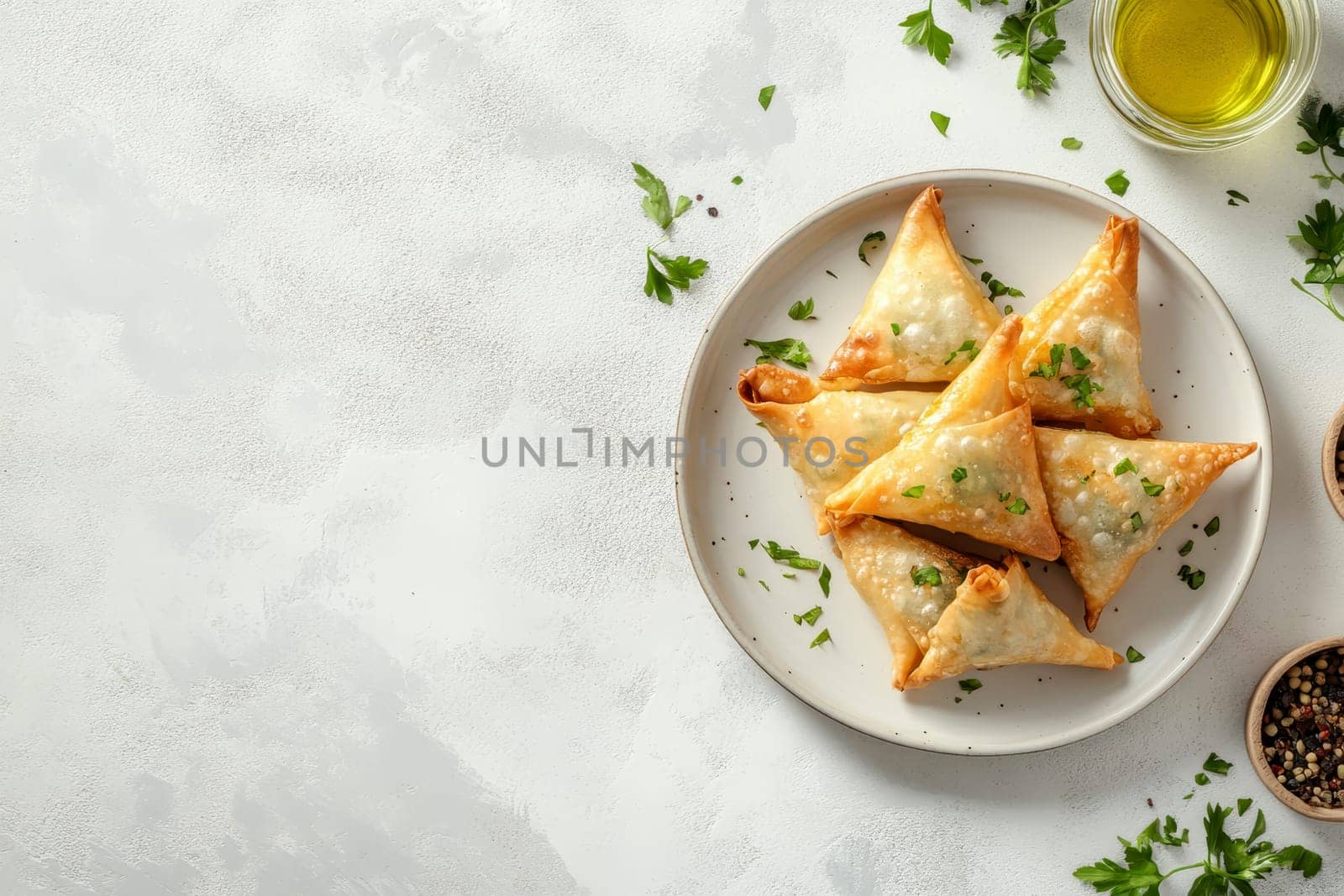 Crispy onion samosa with a golden flaky crust..