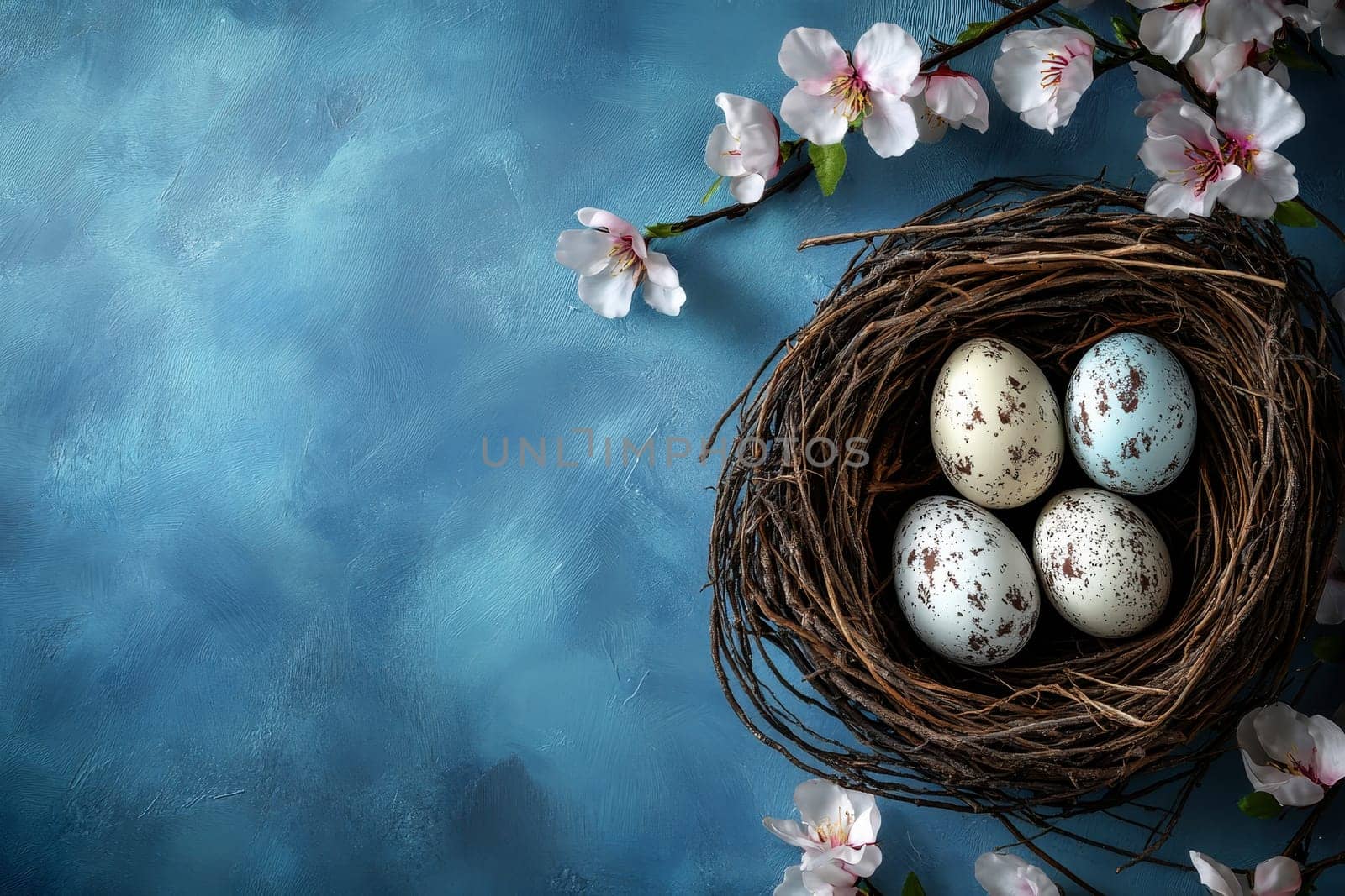 a nest of colorful easter eggs in meadow. Picture for holiday, happy easeter concept. generative AI..