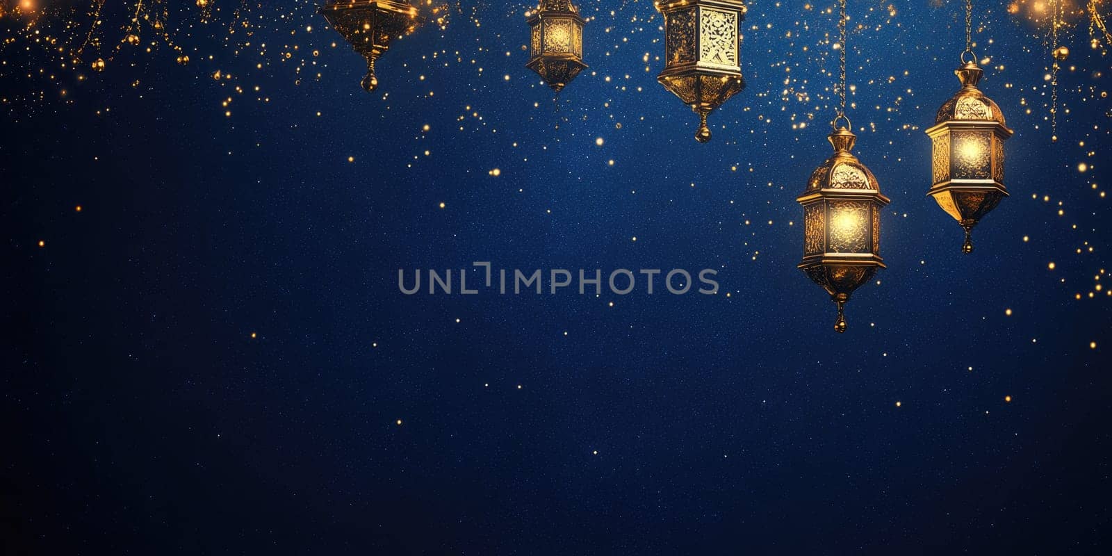 Enchanting lanterns against a starry dark blue night sky for festive celebrations.