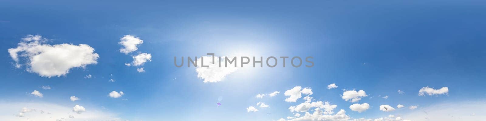 blue sky panorama with puffy clouds, for compositing in 3D graphics and aerial spherical panoramas as a sky dome by Matiunina