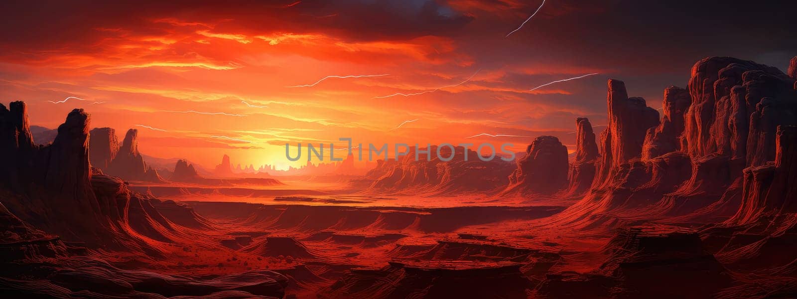 Canyon at twilight photo realistic illustration - Generative AI. by simakovavector