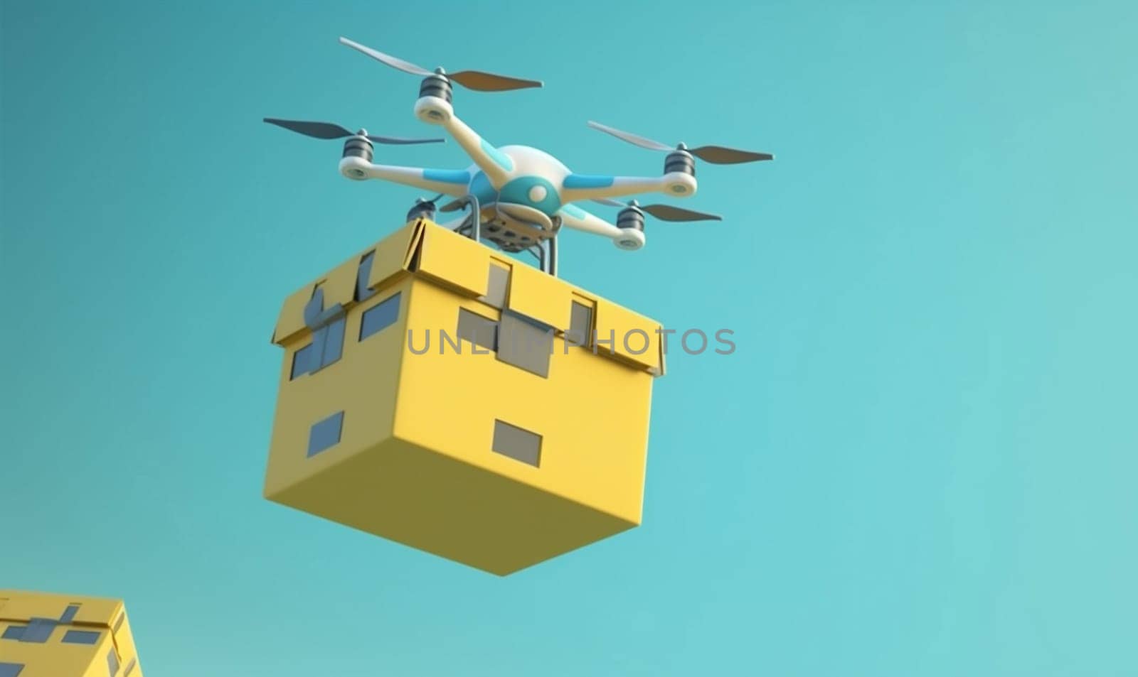 aircraft blue helicopter drone delivery technology cargo air fast fly. Generative AI. by Vichizh