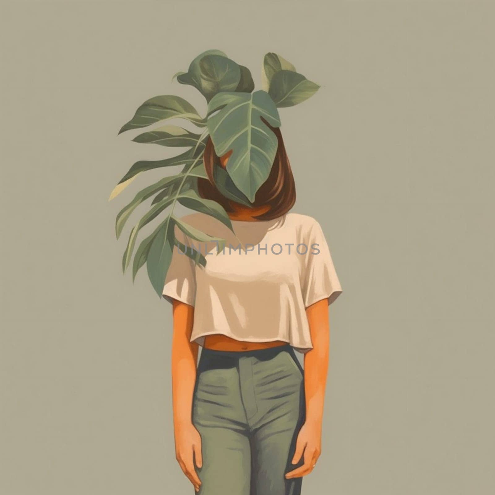 woman print geometric art poster abstract palm leaf design beige trendy. Generative AI. by Vichizh
