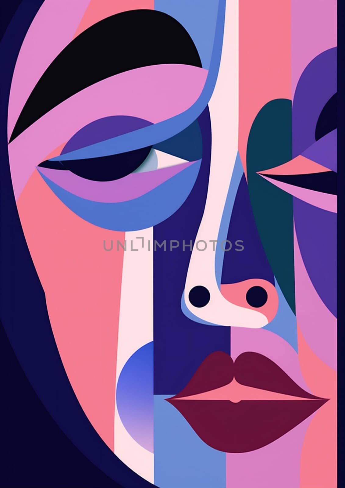woman graphic cubism human abstract portrait modern sign person geometric design poster minimalist illustration sport design illustration cubist fashion face symbol character. Generative AI.