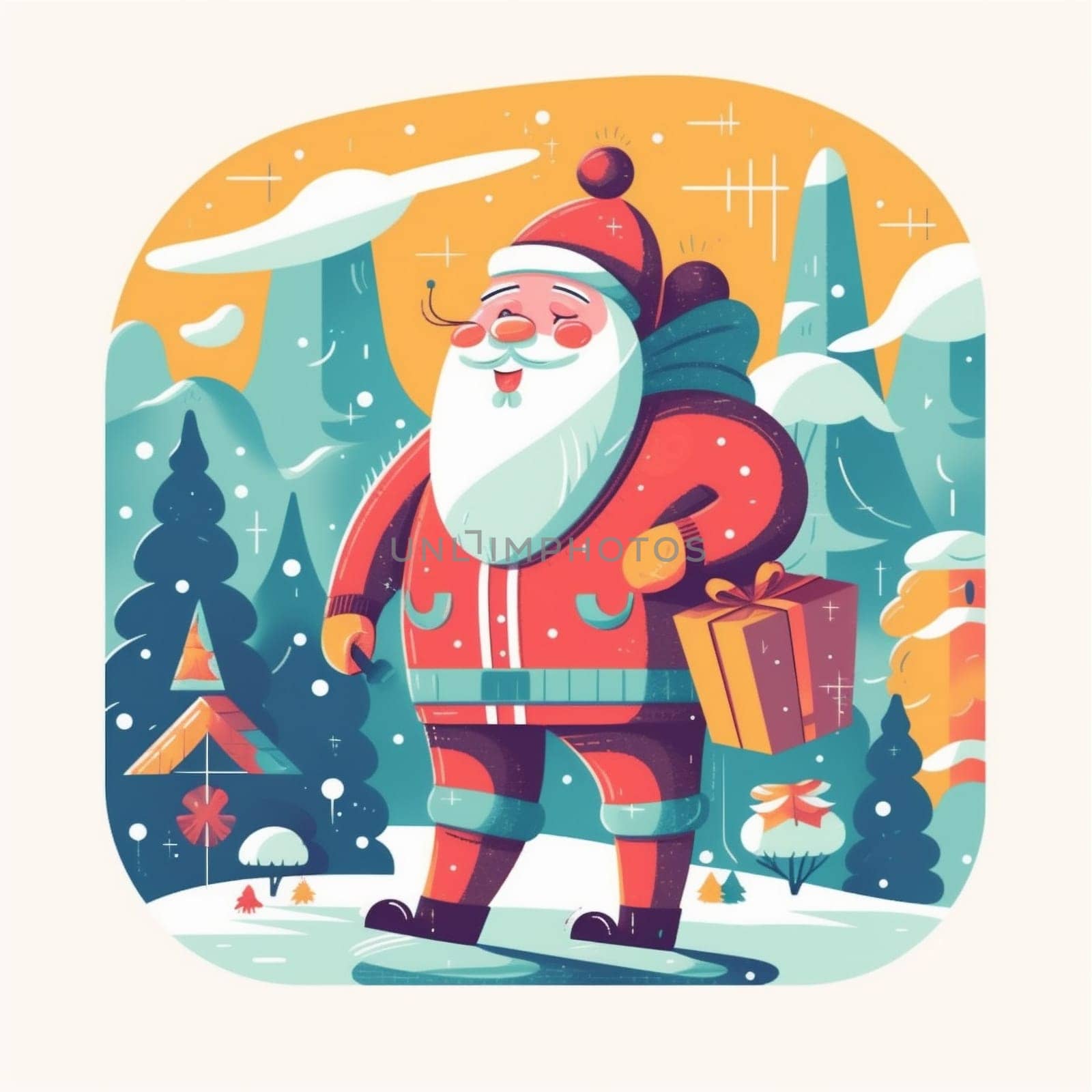 christmas illustration gift santa claus cartoon winter holiday present red. Generative AI. by Vichizh