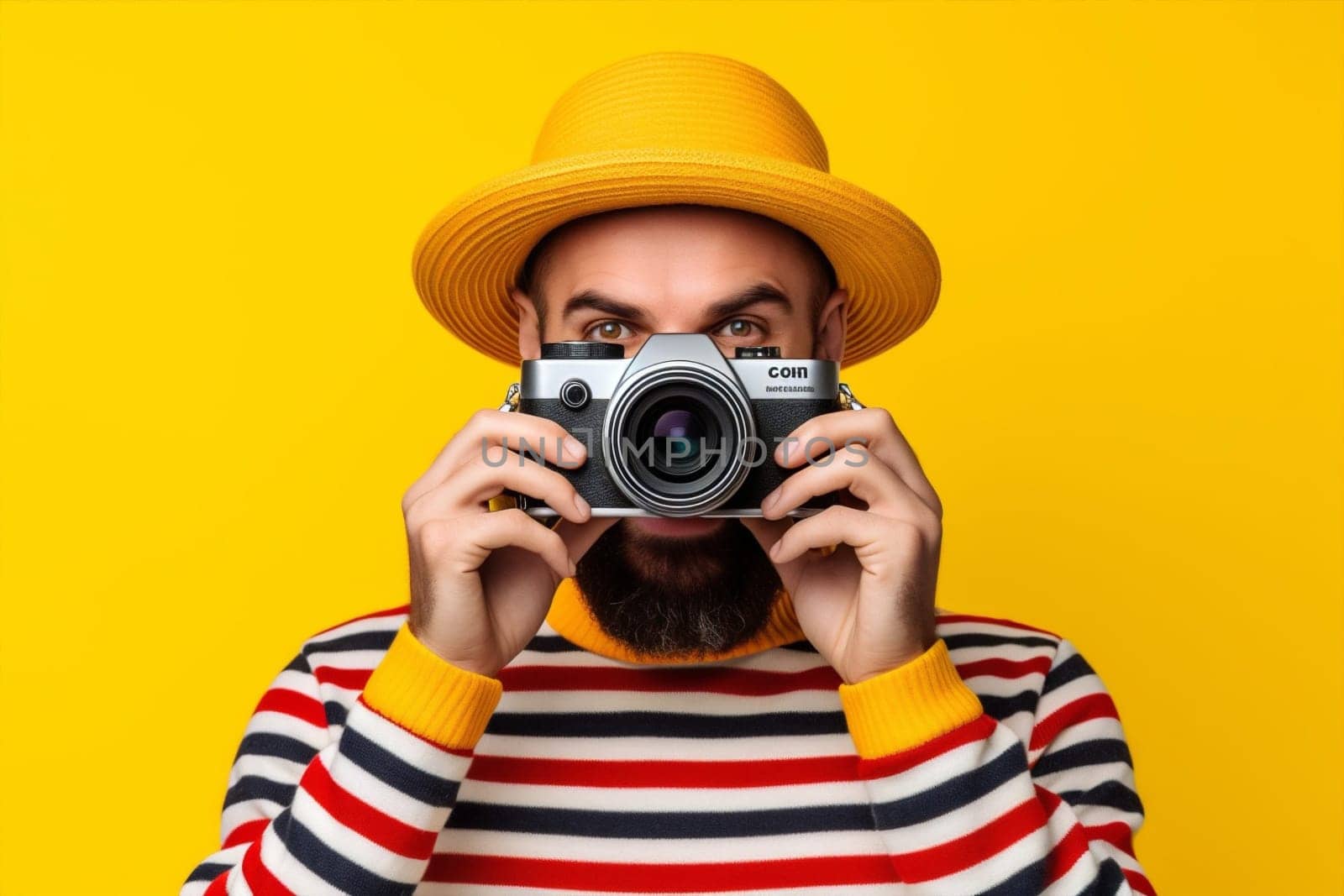 Art man yellow retro photograph person fashion shoot tourist lifestyle hobby portrait background camera traveler photo summer beauty caucasian studio modern vintage hipster