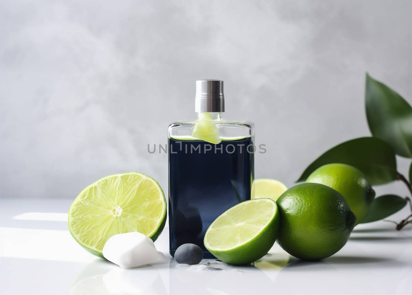 lemon aroma aromatherapy vegetarian bottle massage organic natural bergamot oil cosmetic glass skincare treatment ingredient spa relaxation body lime nature. Generative AI.