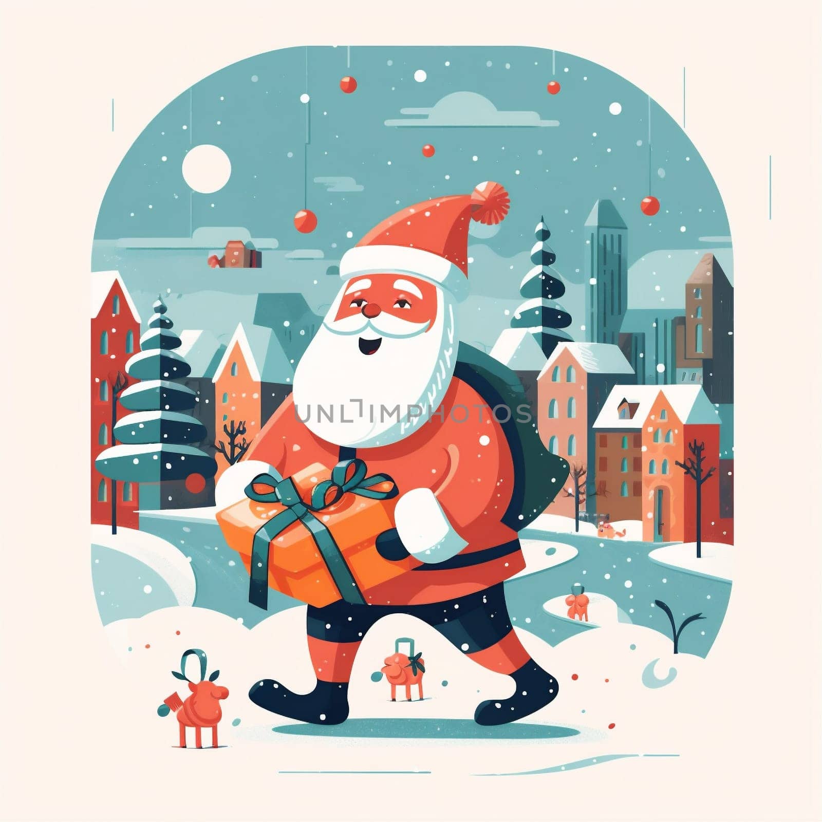 present christmas claus holiday winter gift red cartoon illustration santa. Generative AI. by Vichizh