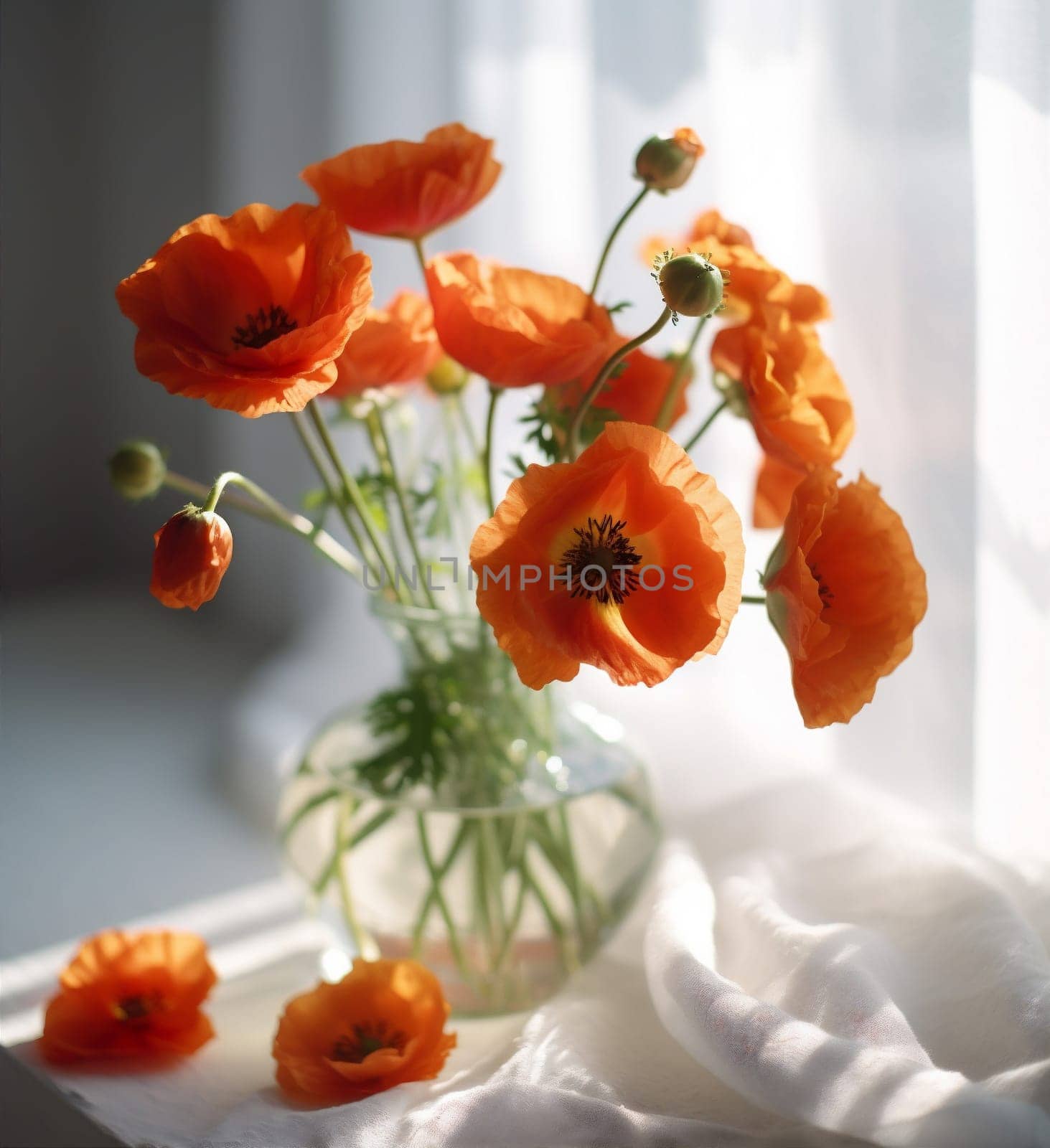 poppy beautiful house pink background floral vase bunch red bloom indoor spring home flower birthday bouquet sunshine decor decoration space design. Generative AI.