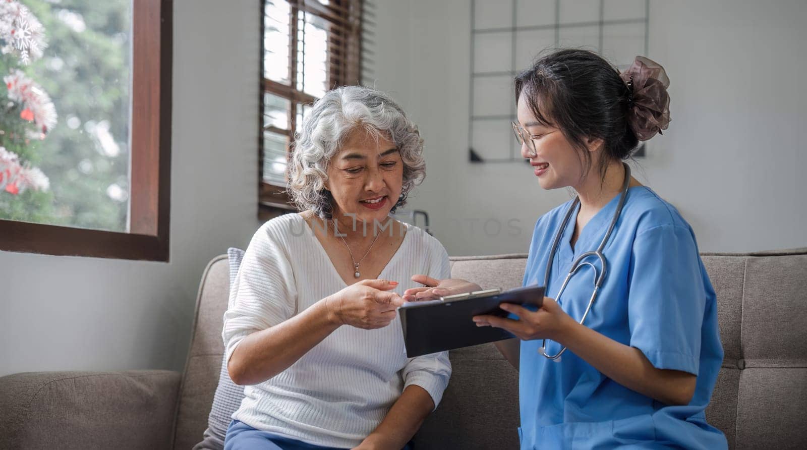 Nurse, hands and senior patient in empathy, safety and support of help, trust and healthcare consulting. Nursing home, counseling and gratitude for medical caregiver, client and hope in consultation.