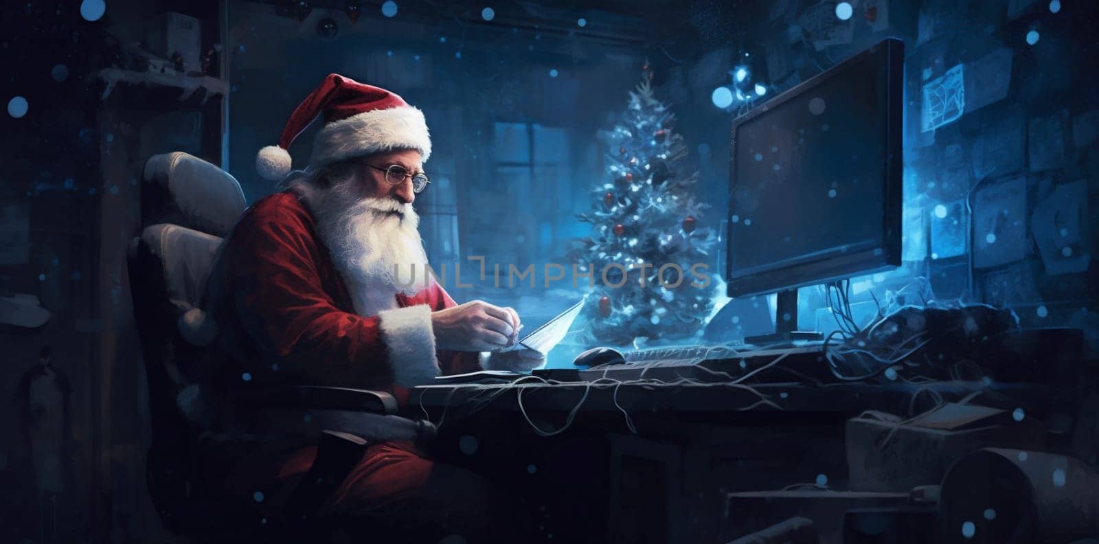 communication house christmas santa happy character laptop home family holiday. Generative AI. by Vichizh