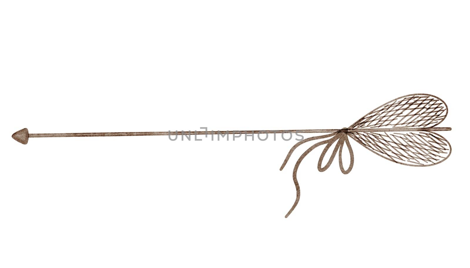 Arrow cupid with heart. Hand drawn illustration of wooden arrow on white background. Clipart for Valentine's day. Ideal for cards to loved ones and for weddings. High quality photo