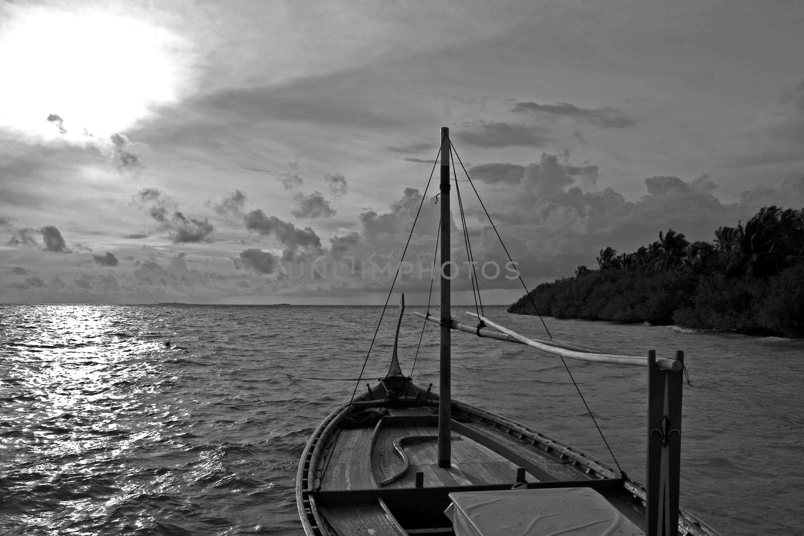 Maldivian dhoni in the sunset