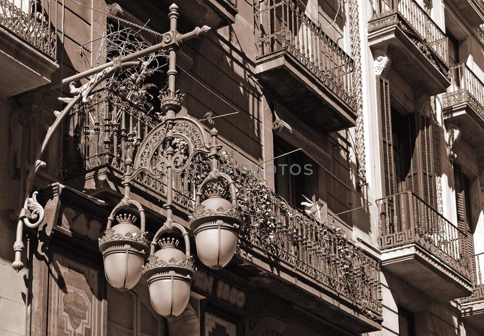 In the late afternoon in a narrow,old alley in Barcelona