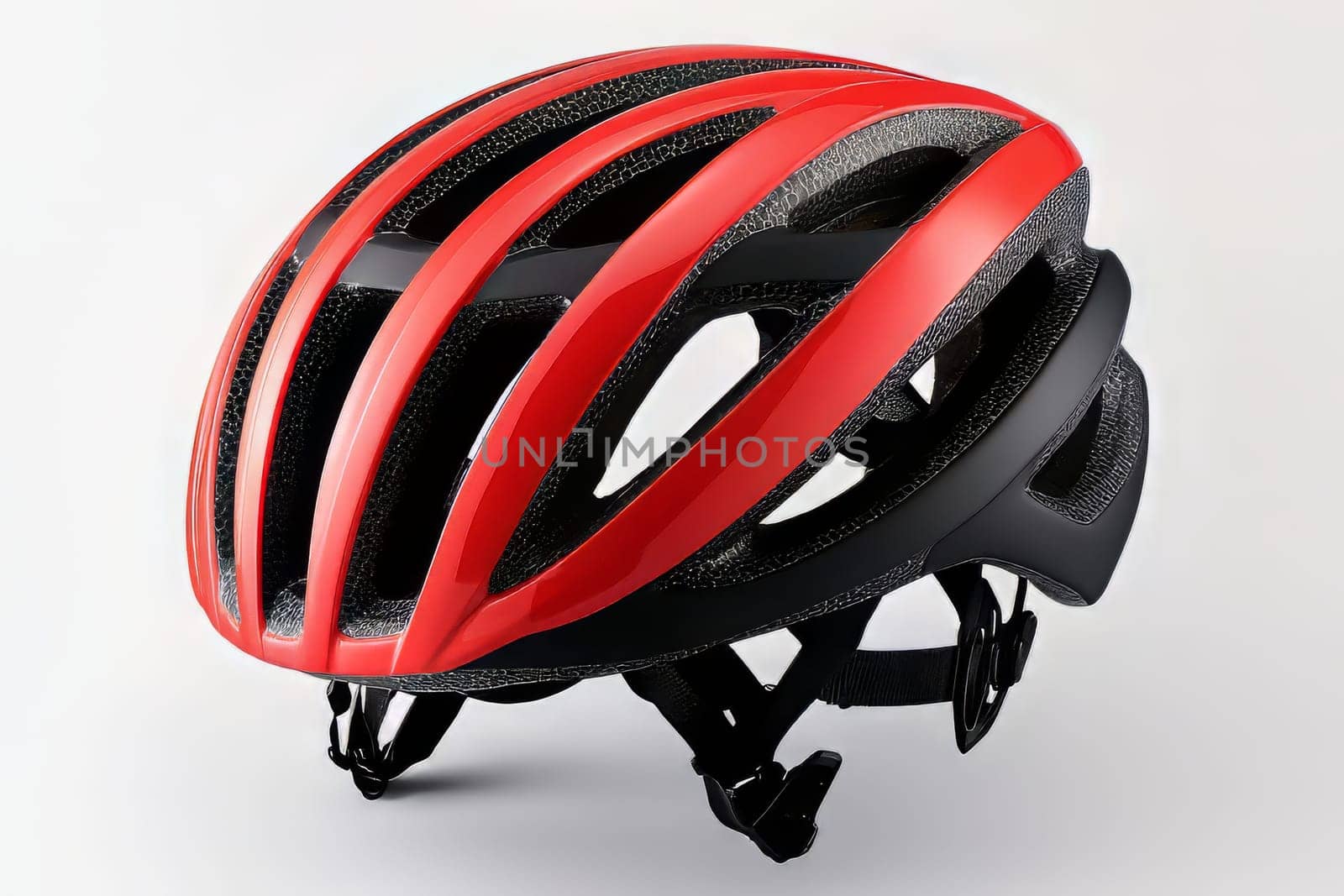 This cycling helmet features a sleek design with a vibrant red and black color scheme, ideal for road cyclists seeking safety and style.