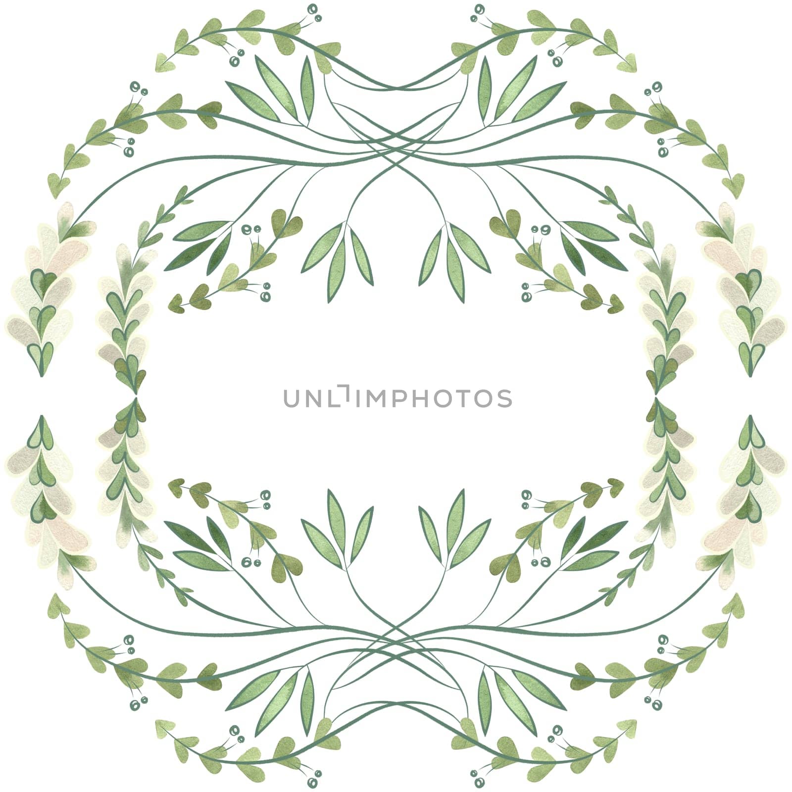 Square frame of wild herbs, flowers and leaves. Decor for graphic design, printing and packaging. Isolated hand-drawn watercolor illustration