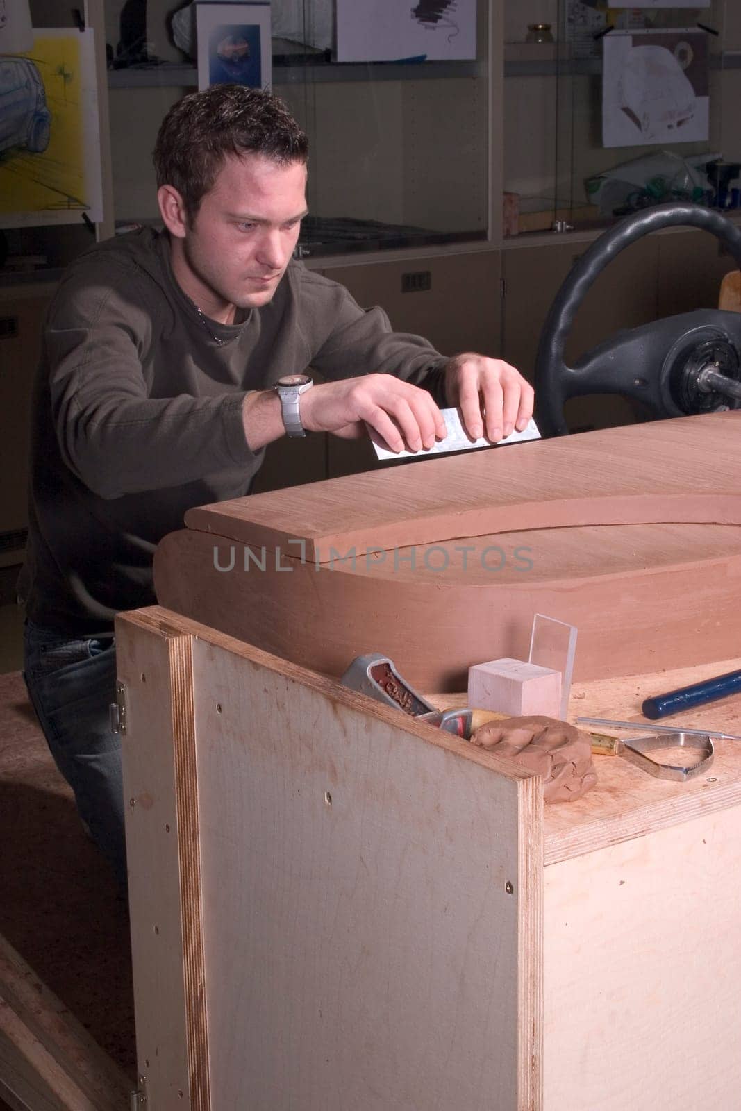 1:1 model of a car cockpit made of industrial plasticine,facelift study