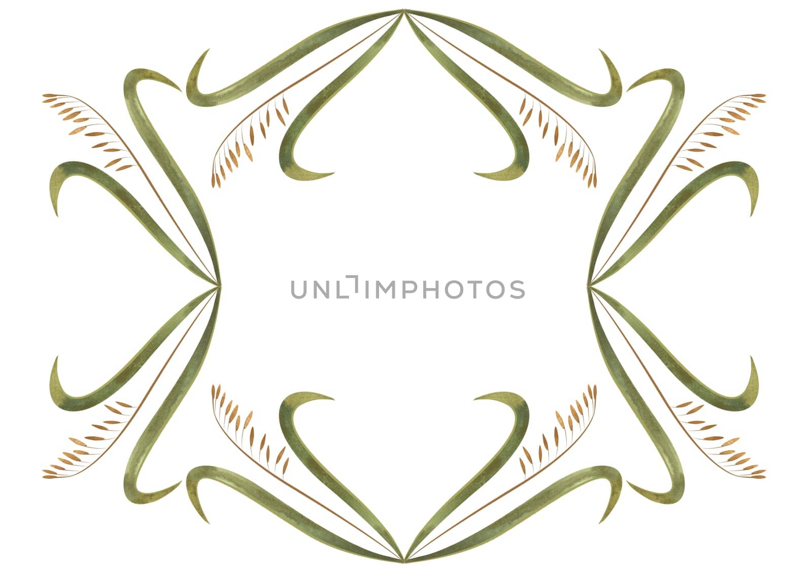 Rectangular frame of field grasses, cereals, ears and leaves. Decor for graphic design, printing and packaging. Isolated hand-drawn watercolor illustration