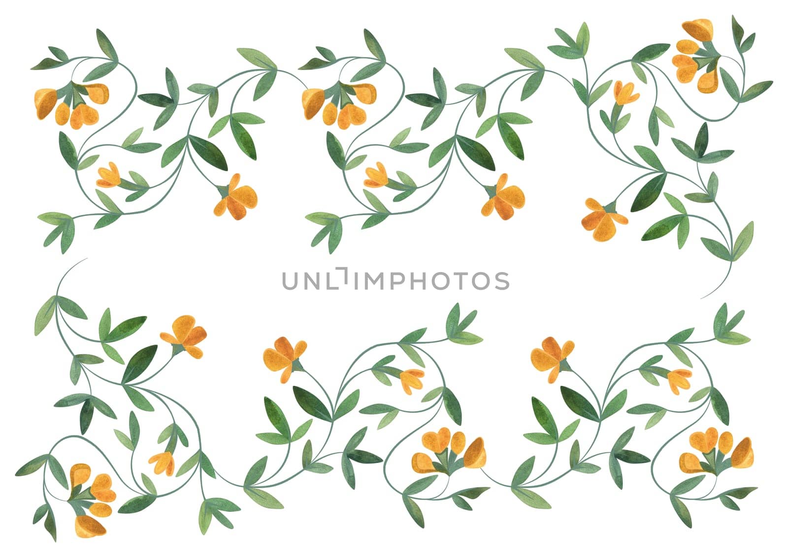 Rectangular frame of wild herbs, flowers and leaves. Decor for graphic design, printing and packaging. Isolated hand-drawn watercolor illustration