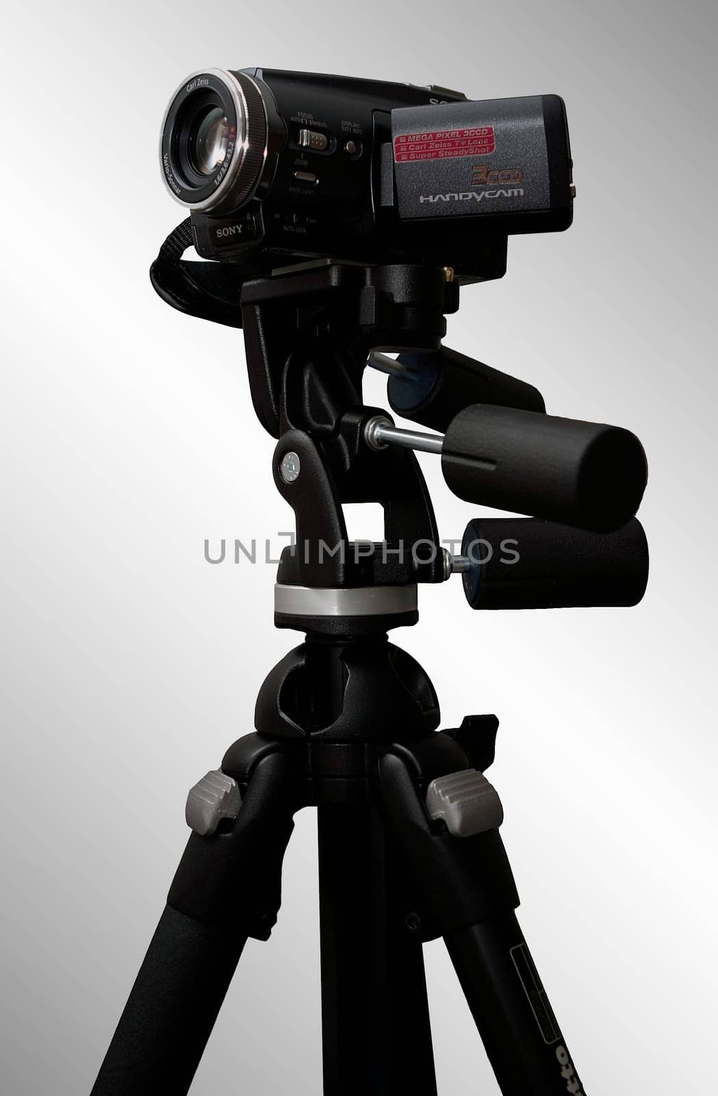 Video camera on tripod