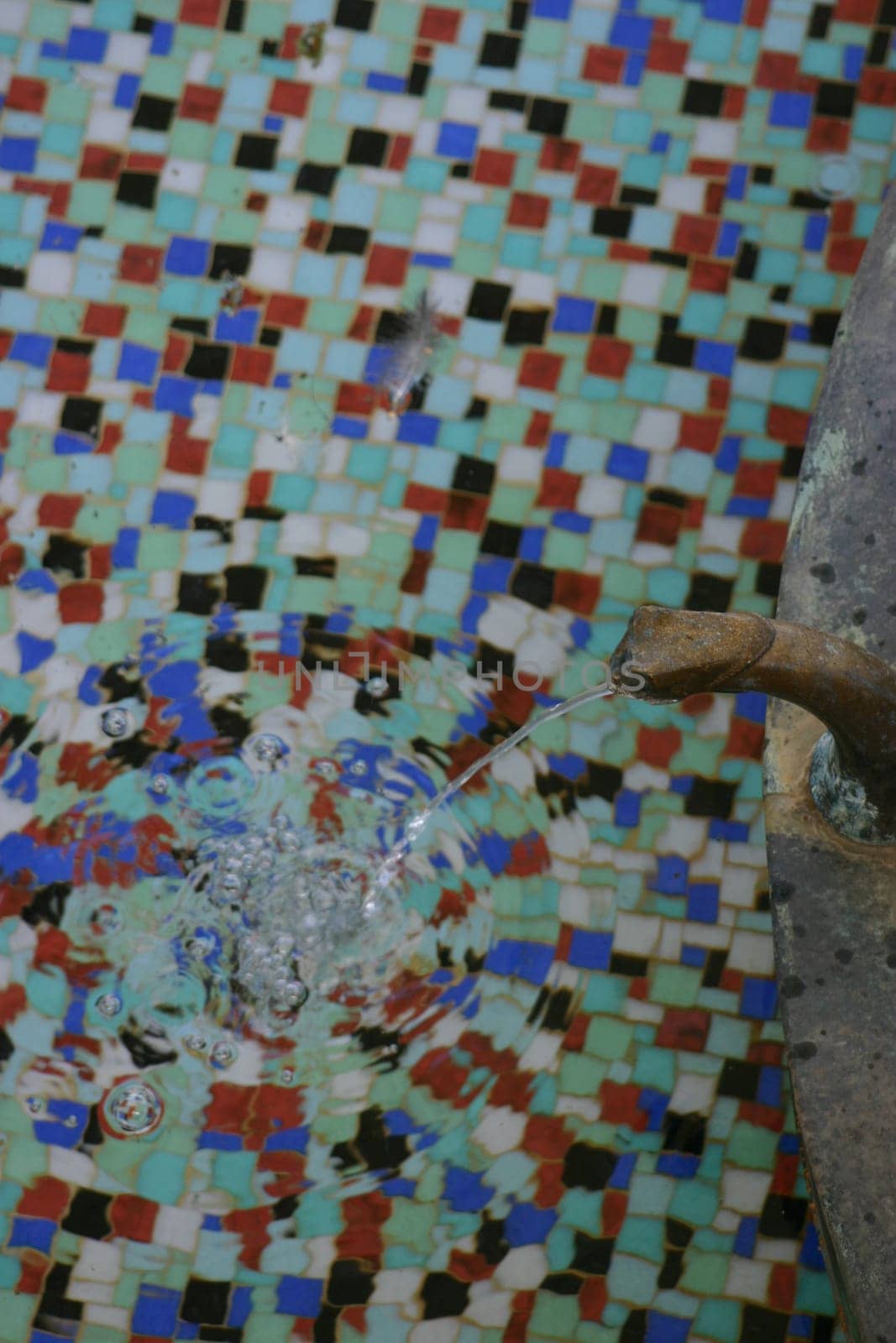 Close-up of the Helenquelle in Bad Pyrmont. Mosaic of the spring basin in the fountain temple.