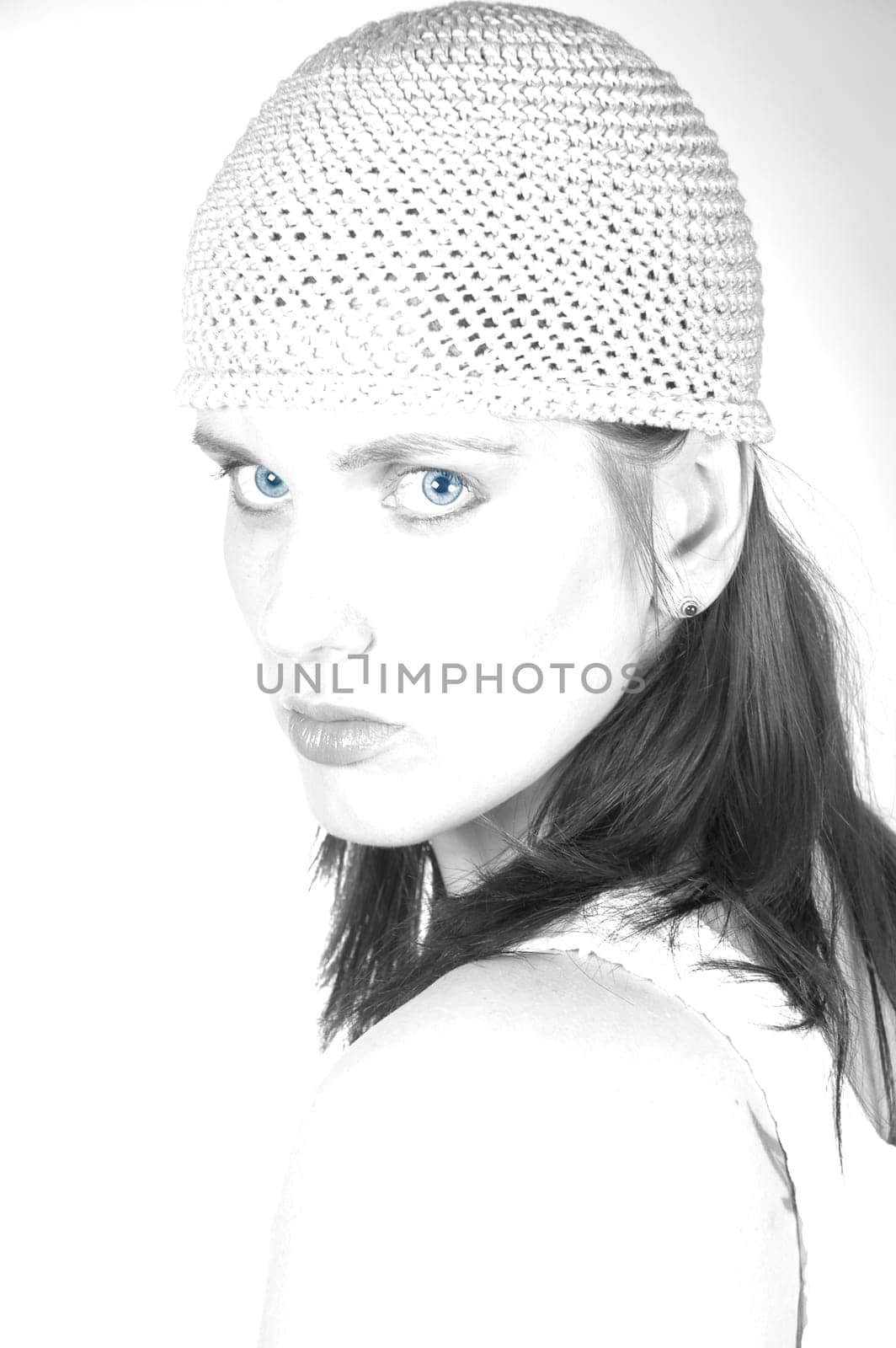 The photo is b/w,only the eyes were colored blue.