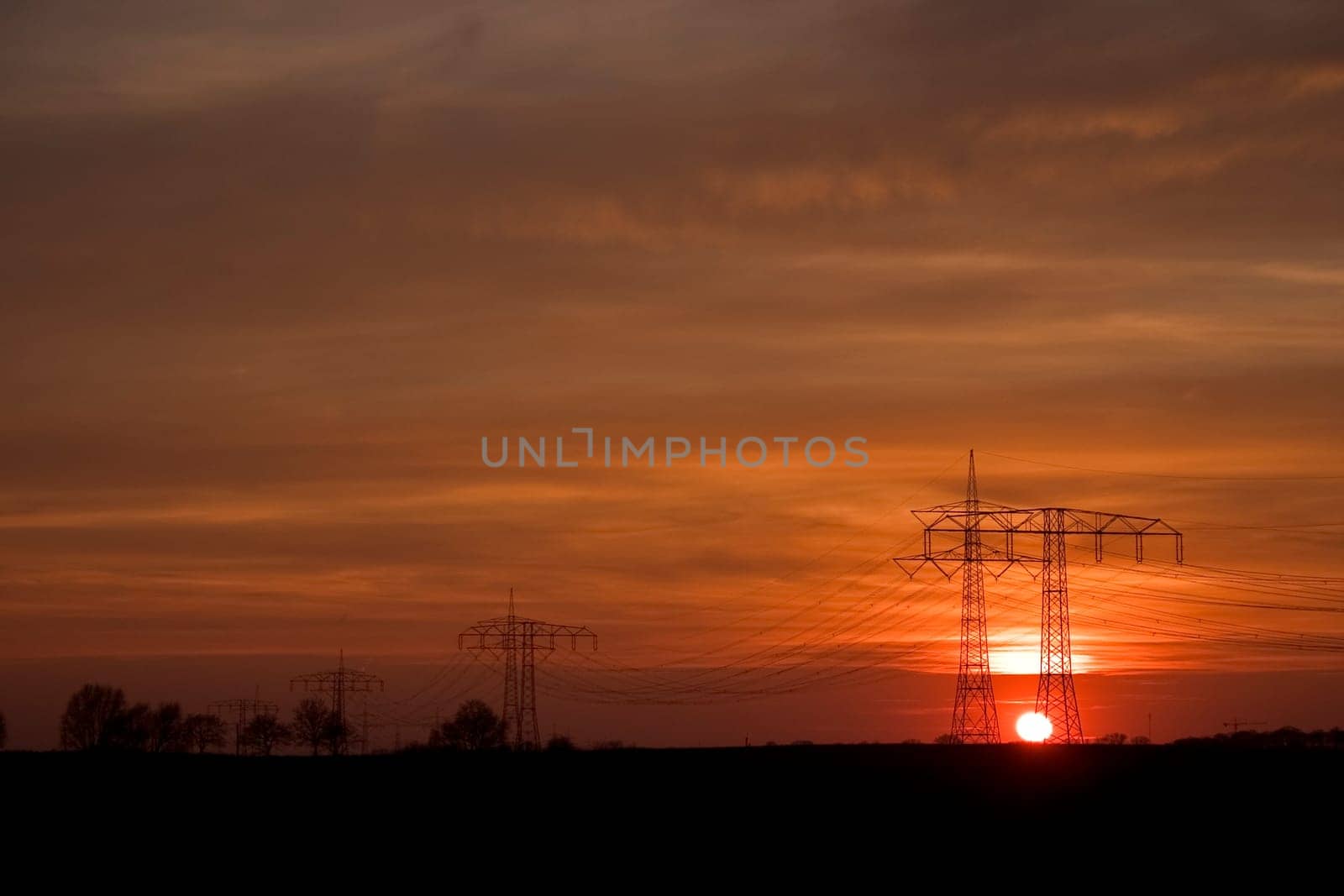 High-voltage current in the evening light