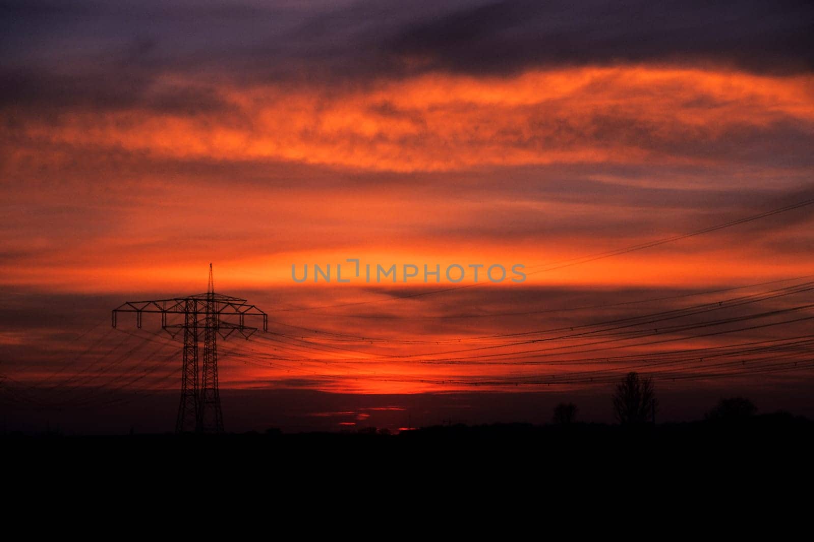 High-voltage current in the evening light