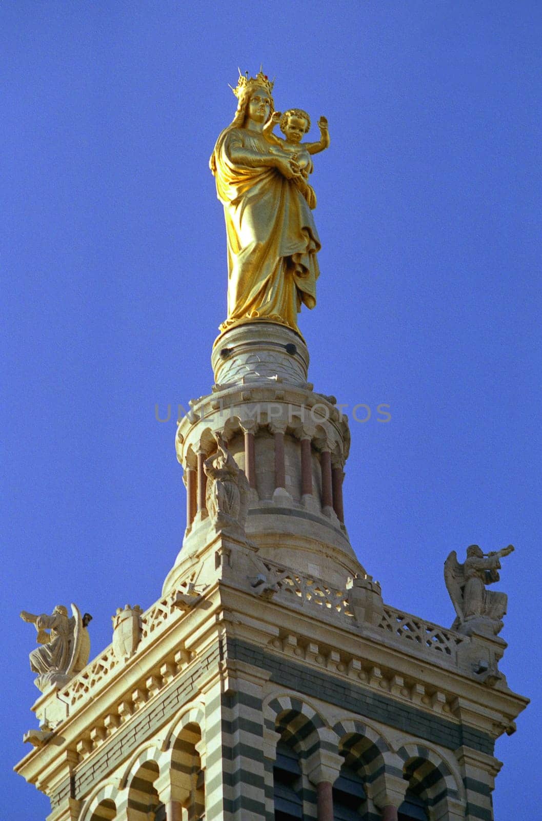 Almost 10m high gold statue of Mary in Notre Dame in Marseille