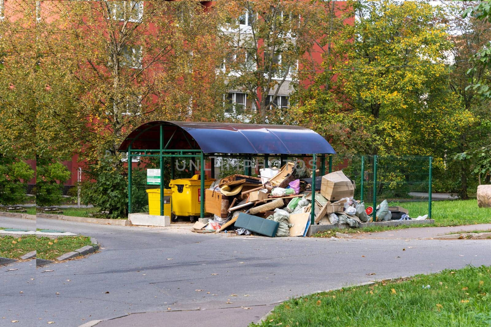 urban organized municipal street point for collecting garbage and household waste.