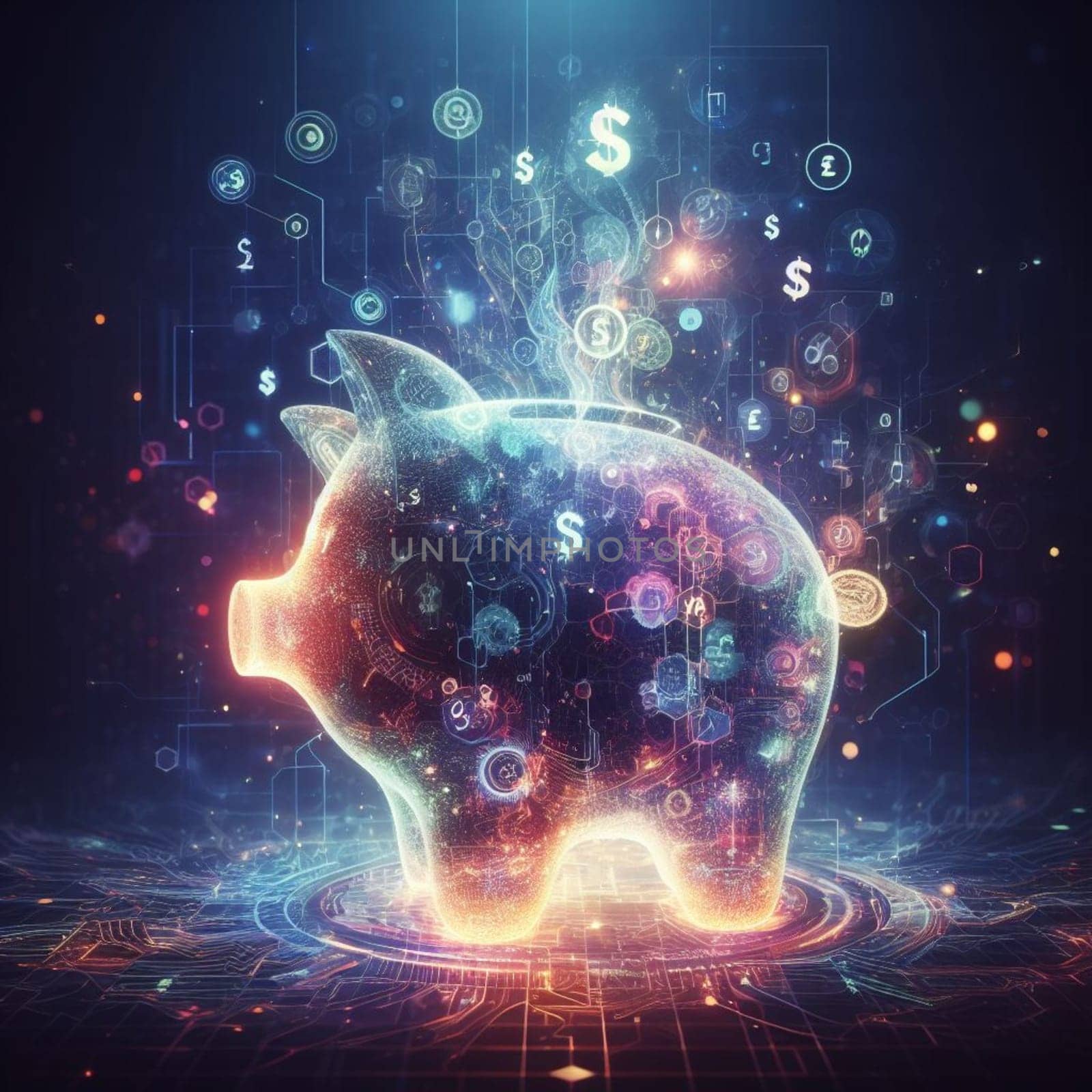 glowing neural virtual digital piggy bank for crypto digital currency and cbdc - digital money concept by verbano
