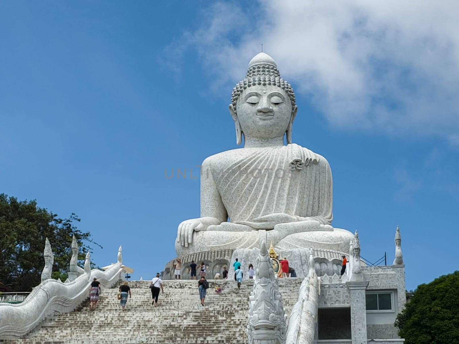 Famous statue of Big Buddha made of marble by day in Phuket, Thailand