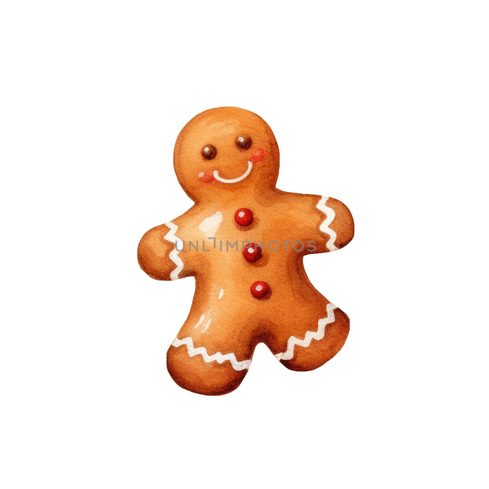 Christmas gingerbread, gingerbread man food for the winter holidays watercolor. AI