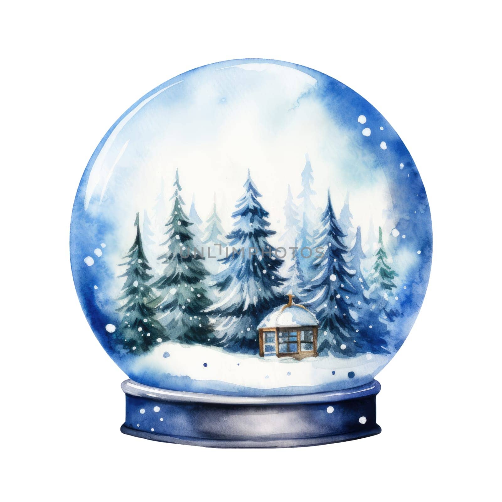 Watercolor snow globe. Drawing on a white background. AI